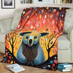 Australia Koala Custom Blanket - Aboriginal Koala With Flowers Blanket