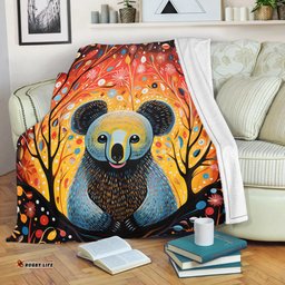 Australia Koala Custom Blanket - Aboriginal Koala With Flowers Blanket