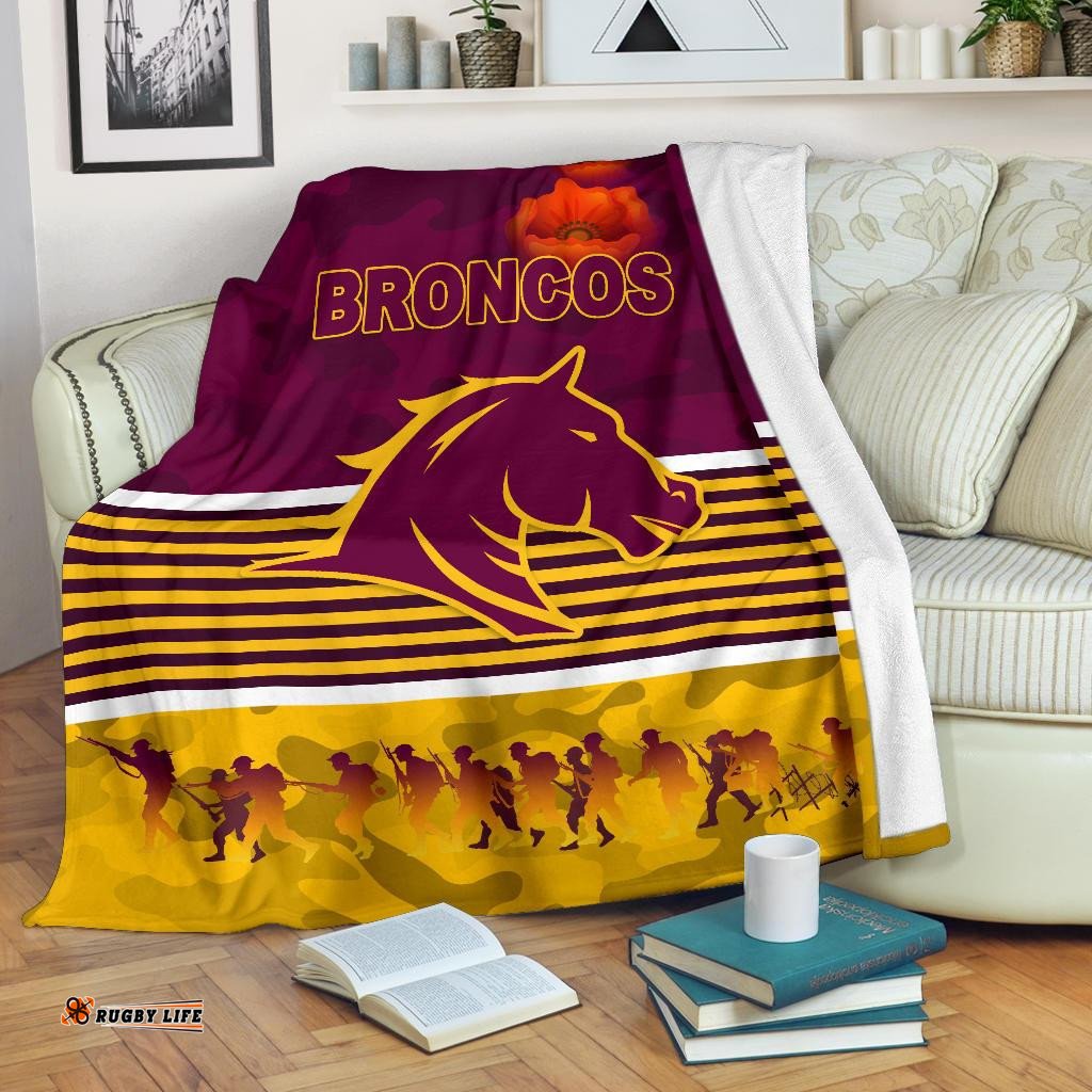 Brisbane Broncos Premium Blanket ANZAC Day Simple Style Maroon