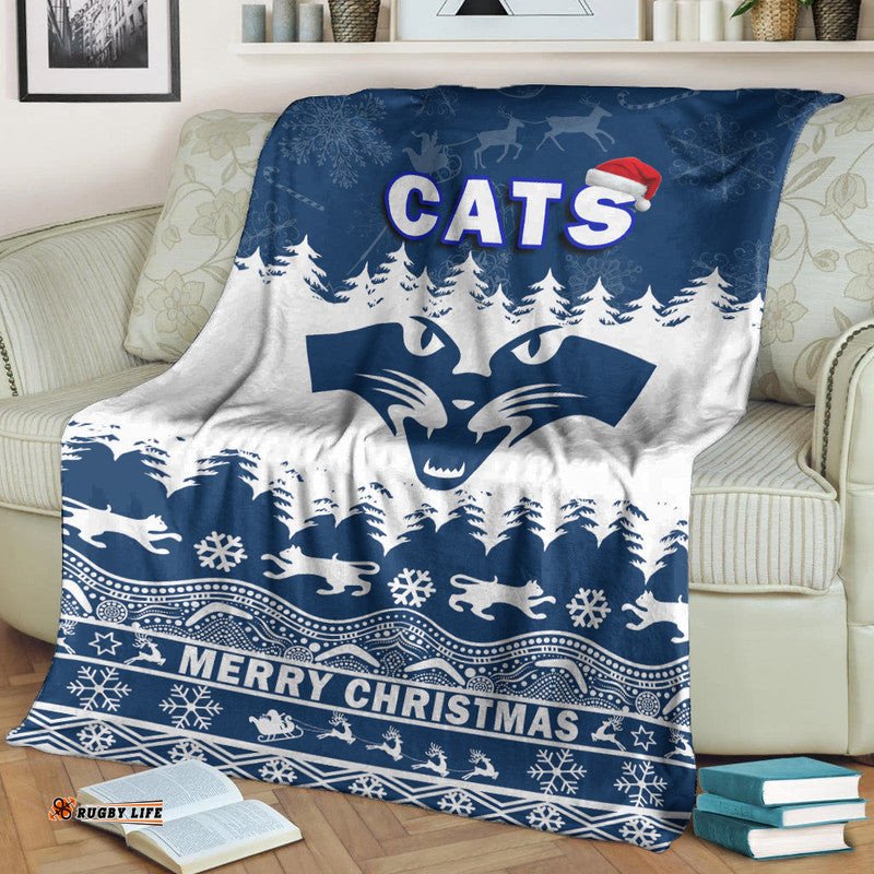 Geelong Cats Unique Winter Season Premium Blanket Cats Merry Christmas