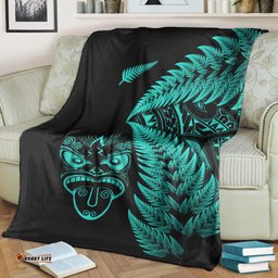 New Zealand Haka Rugby Maori Premium Blanket Silver Fern Vibes Turquoise