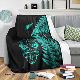 New Zealand Haka Rugby Maori Premium Blanket Silver Fern Vibes Turquoise
