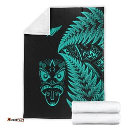 New Zealand Haka Rugby Maori Premium Blanket Silver Fern Vibes Turquoise