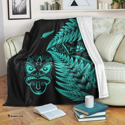 New Zealand Haka Rugby Maori Premium Blanket Silver Fern Vibes Turquoise