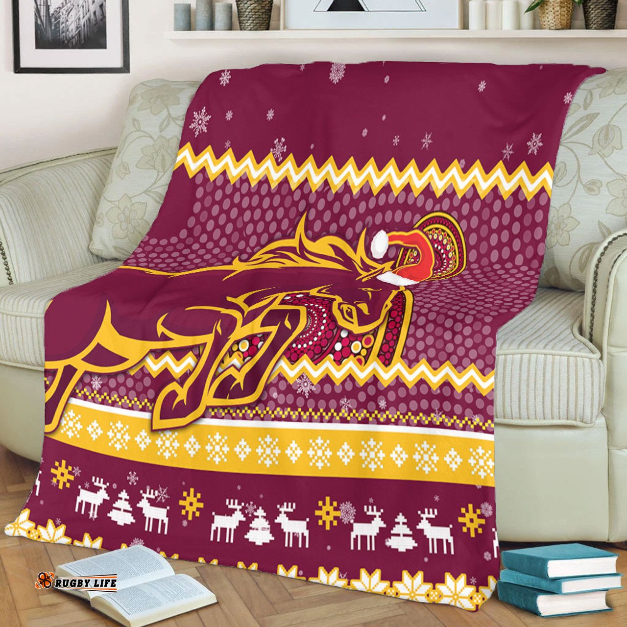 Brisbane Broncos Premium Blanket - Australia Ugly Xmas With Aboriginal Patterns For Die Hard Fans