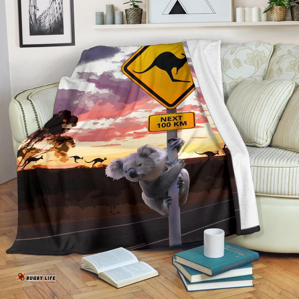 Premium Blanket Koala Blanket Kangaroo Sign Sunset Landscape Art