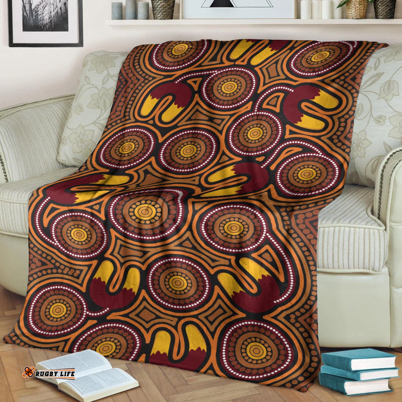 Australia Aboriginal Inspired Blanket - Aboriginal Dot Art Black Color