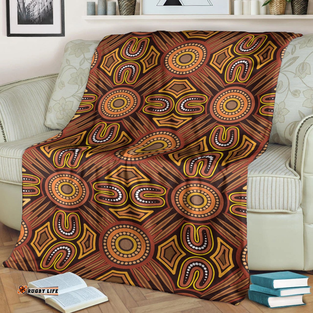 Australia Aboriginal Inspired Blanket - Brown Color Aboriginal Connection Style Of Dot Painting