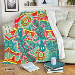 Australia Animals Platypus Aboriginal Blanket - Green Platypus With Aboriginal Art Dot Painting Patterns Inspired Blanket
