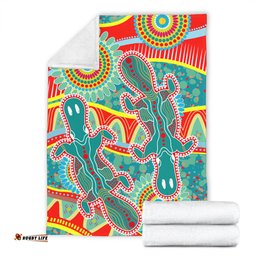 Australia Animals Platypus Aboriginal Blanket - Green Platypus With Aboriginal Art Dot Painting Patterns Inspired Blanket