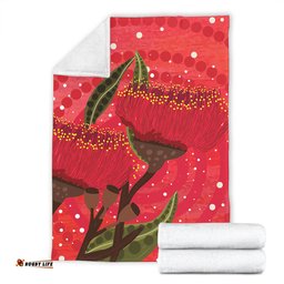 Australia Aboriginal Blanket - Red Aboriginal Art With Eucalyptus Flowers Blanket