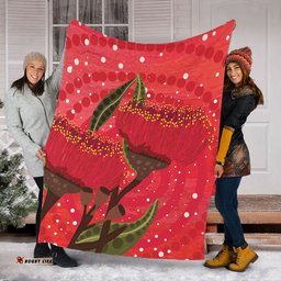 Australia Aboriginal Blanket - Red Aboriginal Art With Eucalyptus Flowers Blanket