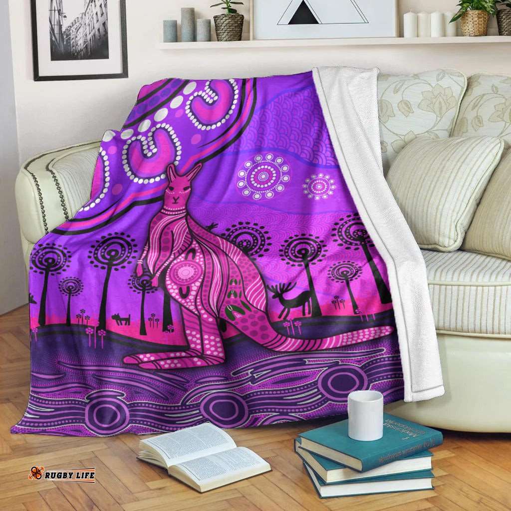 Aboriginal Art Kangaroo Premium Blanket Indigenous Unique Vibes Purple