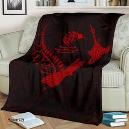 New Zealand Heart Premium Blanket Map Kiwi mix Silver Fern Red