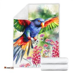 Australia Rainbow Lorikeets Blanket - Rainbow Lorikeets Flying With Grevillea Flowers Art Blanket