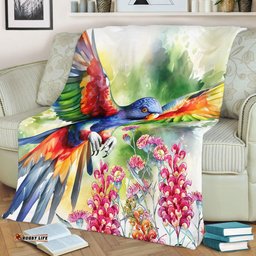 Australia Rainbow Lorikeets Blanket - Rainbow Lorikeets Flying With Grevillea Flowers Art Blanket