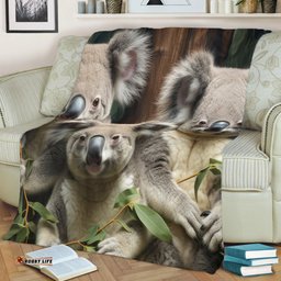 Australia Koala Blanket - Three Koalas with Gum Trees Ver3 Blanket