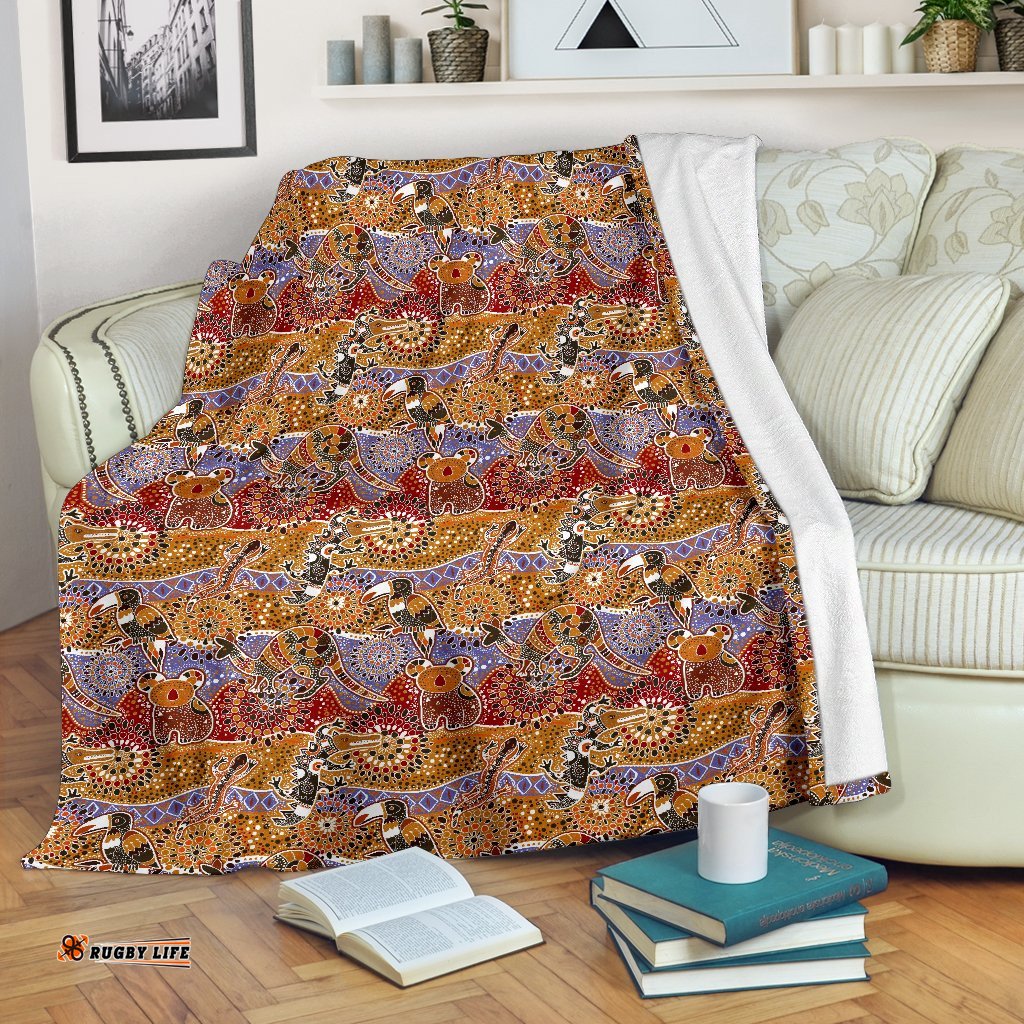 Premium Blanket Aboriginal Patterns Blanket Australian Animals