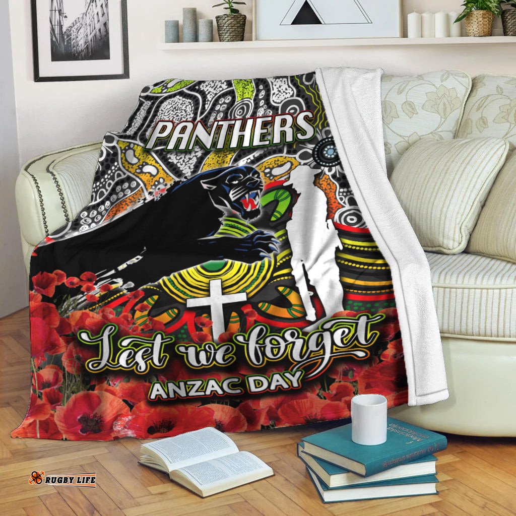 Panthers Premium Blanket ANZAC Day Poppy Flowers With Aboriginal