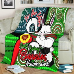 South Sydney Rabbitohs Custom Blanket - Rabbitohs Bunnies Naidoc Week For Our Elders With Dot Bunnies Sport Style Blanket