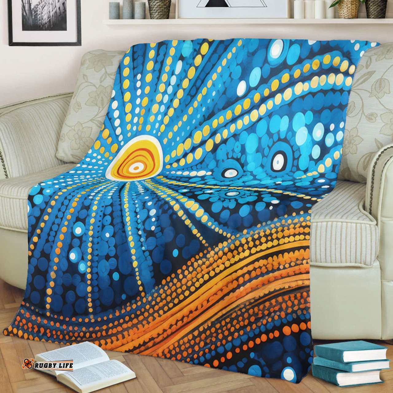 Australia Dreaming Aboriginal Blanket - Aboriginal Culture Indigenous Dot Painting Inspired Blanket