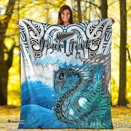 Custom Personalised Manaia Maori Premium Blanket Fern Aotearoa Blue Waves