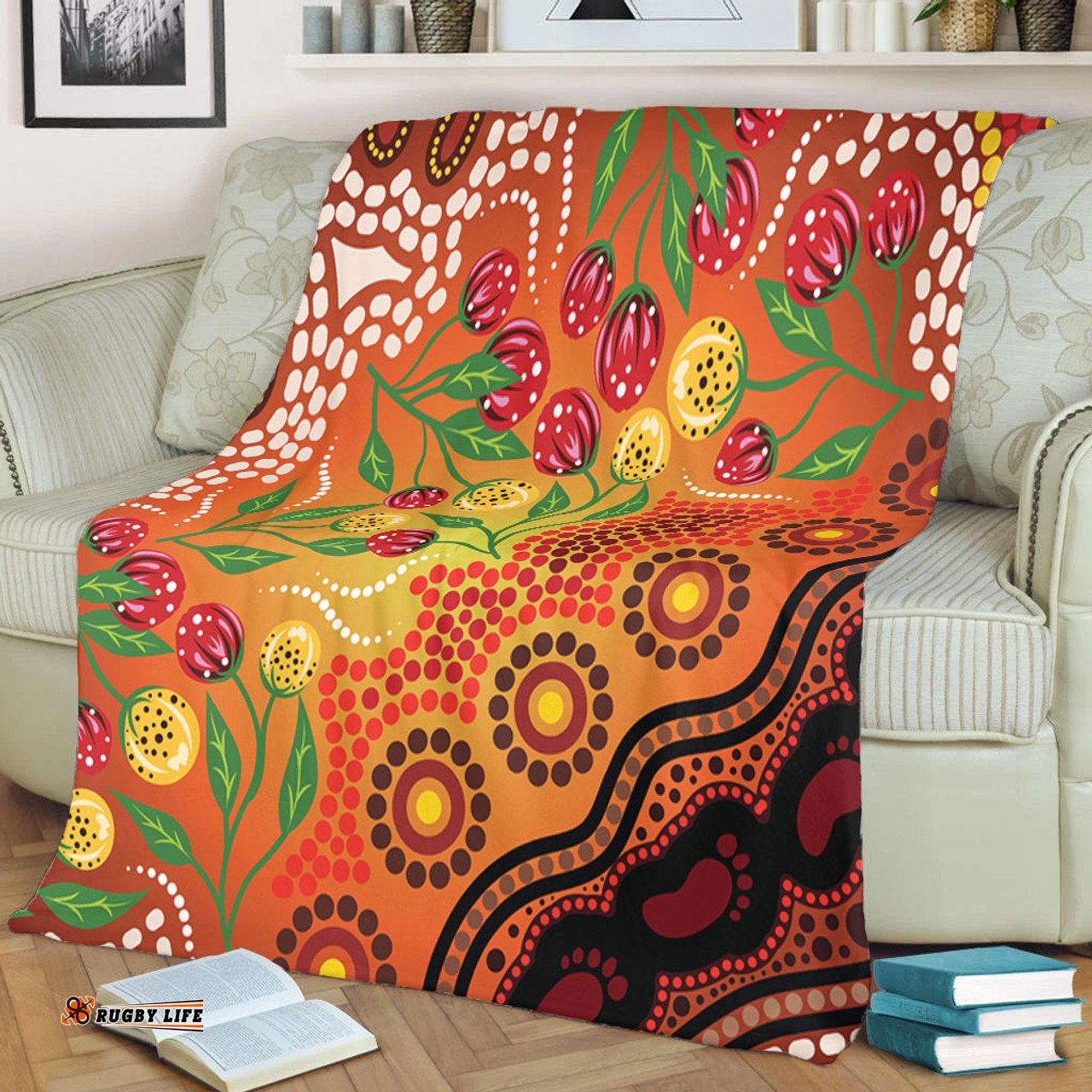 Australia Aboriginal Blanket - Aboriginal Dot Art With Bush Flowers Blanket
