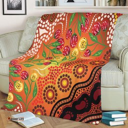 Australia Aboriginal Blanket - Aboriginal Dot Art With Bush Flowers Blanket