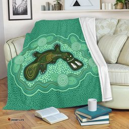 Australia Aboriginal Blanket - Green Platypus Aboriginal Art Inspired Blanket