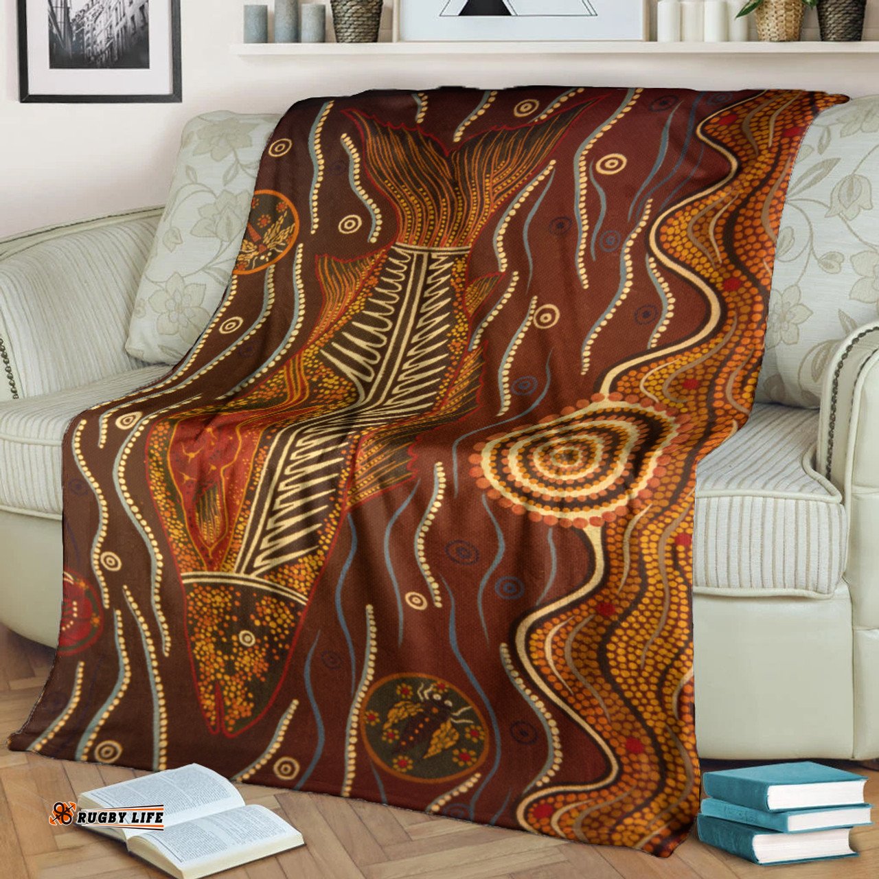 Australia Aboriginal Inspired Blanket - Fish Aboriginal Dot Artwork