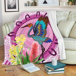 Australia Aboriginal Blanket - Brolga Bird Dancing With Australia Native Flowers Blanket