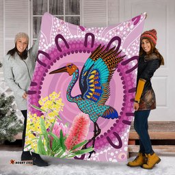 Australia Aboriginal Blanket - Brolga Bird Dancing With Australia Native Flowers Blanket