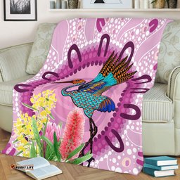 Australia Aboriginal Blanket - Brolga Bird Dancing With Australia Native Flowers Blanket