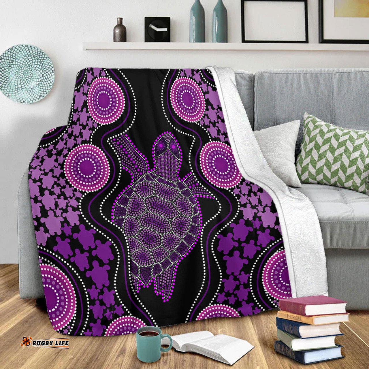 Amazing Aussie Australia Aboriginal Art Turtles Inspired Purple Blanket