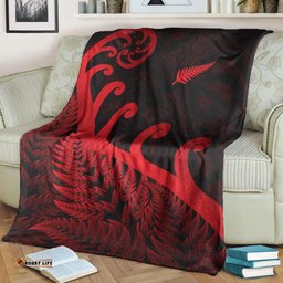 New Zealand Rugby Maori Premium Blanket Silver Fern Koru Vibes Red