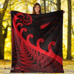 New Zealand Rugby Maori Premium Blanket Silver Fern Koru Vibes Red