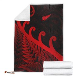 New Zealand Rugby Maori Premium Blanket Silver Fern Koru Vibes Red