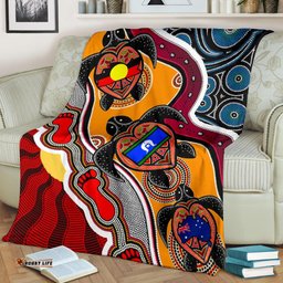Premium Blanket Australia Aboriginal Dots With Turtle and NAIDOC Flags