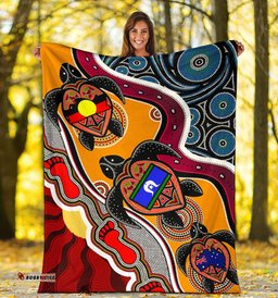 Premium Blanket Australia Aboriginal Dots With Turtle and NAIDOC Flags