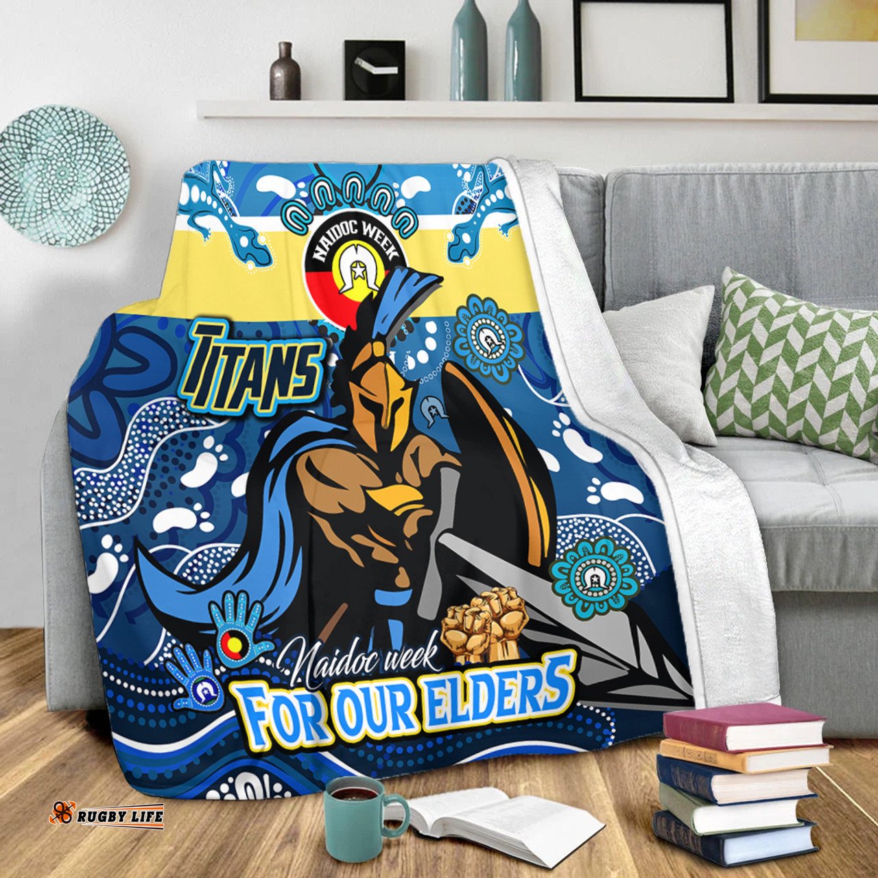 Amazing Aussie Gold Coast Titans Naidoc Week Custom For Our Elders Home Jersey Blanket