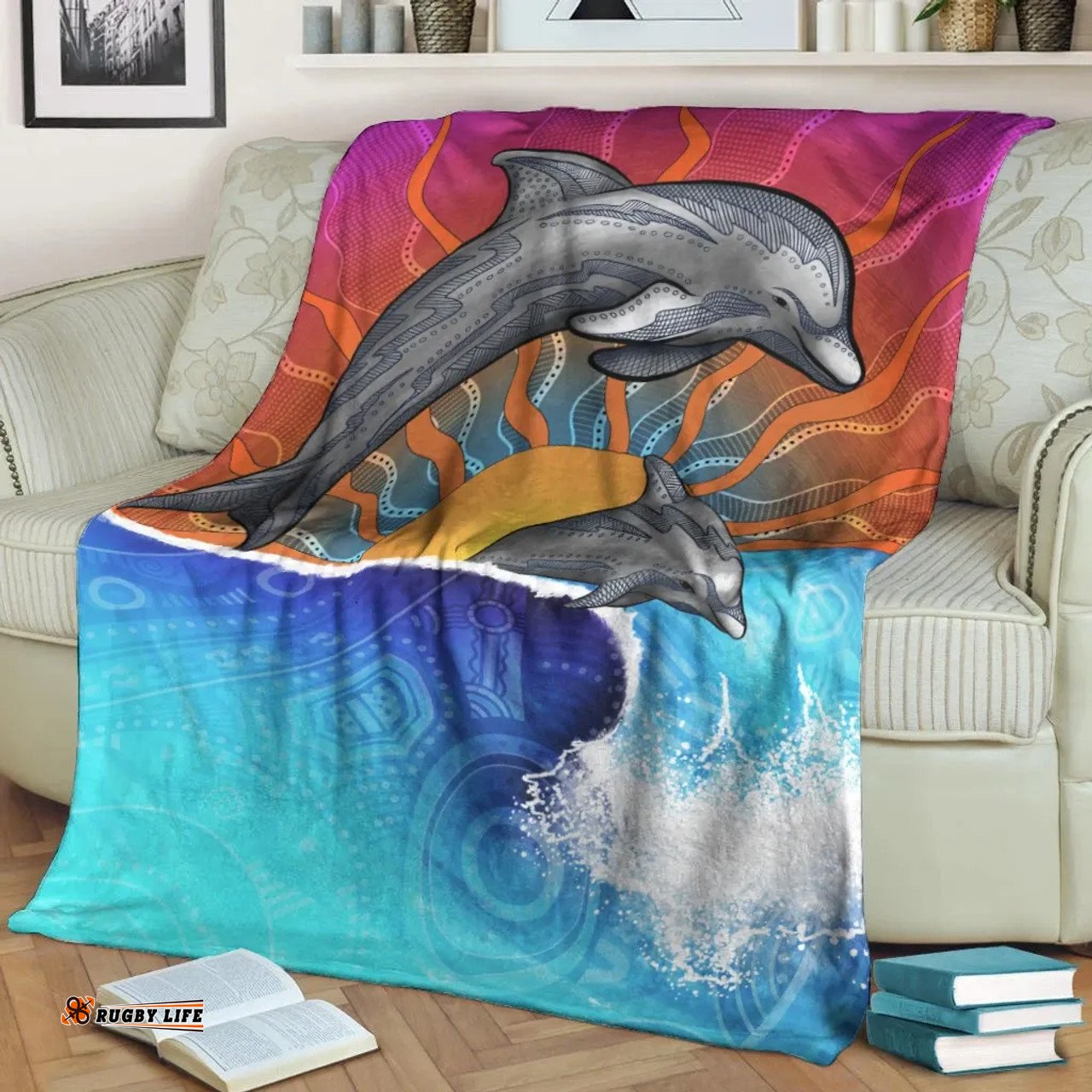 Amazing Aussie Australia Aboriginal Inspired Indigenous Dolphin Blanket