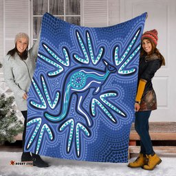 Amazing Aussie Australia Aboriginal Blue Aboriginal Style Of Dot Kangaroo Artwork Blanket