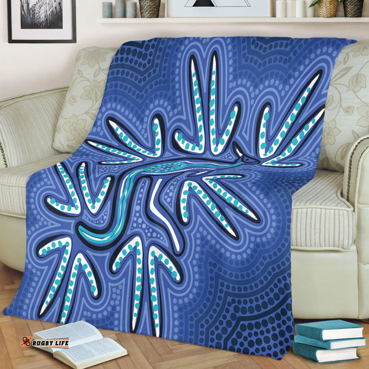 Amazing Aussie Australia Aboriginal Blue Aboriginal Style Of Dot Kangaroo Artwork Blanket