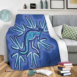 Australia Aboriginal Blanket - Blue Aboriginal Style Of Dot Kangaroo Artwork  Blanket