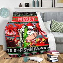 Australia Christmas Fishing Blanket - Merrry Fishmas Angler Santa Claus Blanket