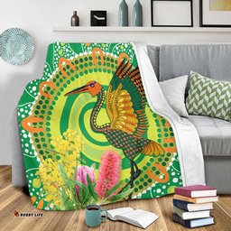 Australia Aboriginal Blanket - Brolga Bird Dancing With Australia Native Flowers V2 Blanket