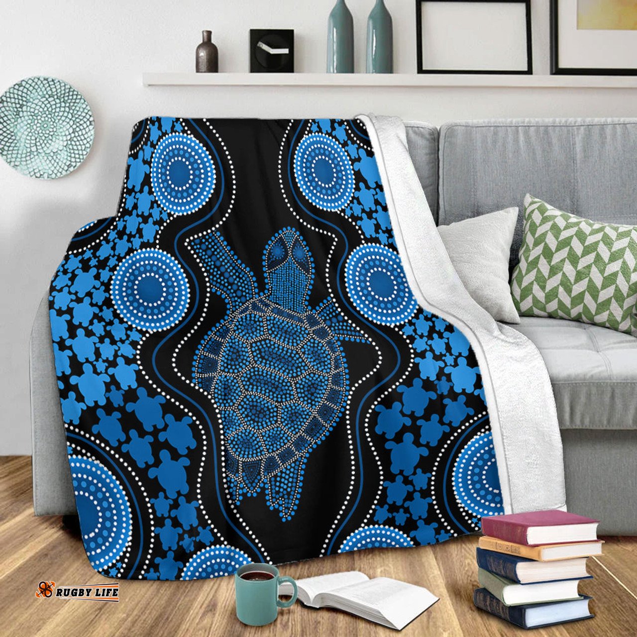 Amazing Aussie Australia Aboriginal Art Turtles Inspired Blue Blanket
