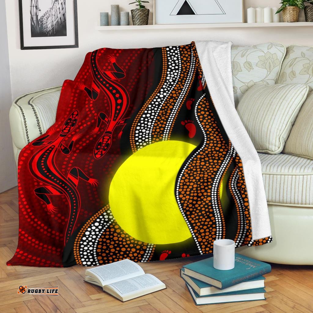Aboriginal Premium Blanket Aboriginal Flag Lizard Dot Painting Style