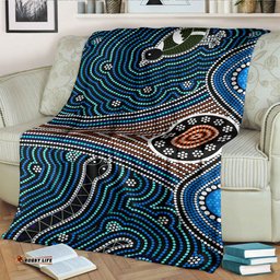Amazing Aussie Australia Aboriginal Inspired Aboriginal dot painting depicting Fierce Snake and Magpies Blanket