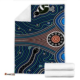 Amazing Aussie Australia Aboriginal Inspired Aboriginal dot painting depicting Fierce Snake and Magpies Blanket